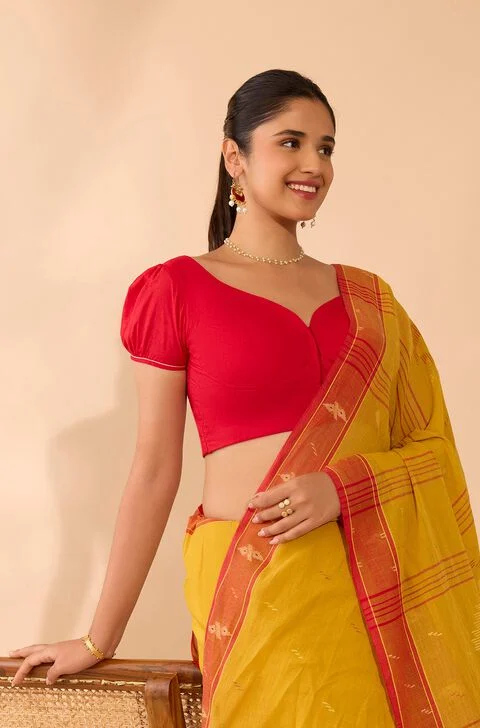 Bright Pink Puff Sleeve Blouse – Bright Pink & Yellow